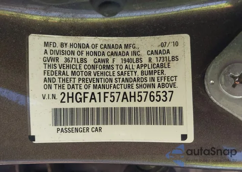 2010 Honda Civic Lx из США, поврежденный, VIN 2HGFA1F57AH576537